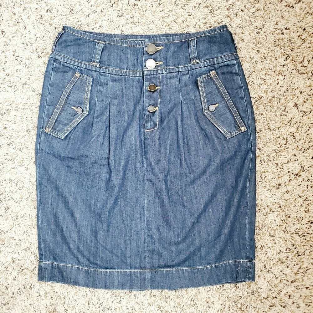 FRENCH CONNECTION 8 Denim Pencil Skirt Button Fly